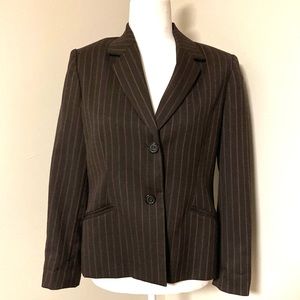 Alfred Dunner Classic Brown Wool Pinstripe Wool Blazer Size 8 Petite